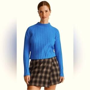 Madewell Cropped Mock Neck Sweater, Bright Blue, size S